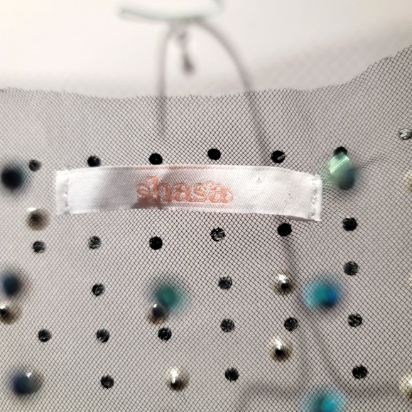 SHASA Women Pearl Beaded Sheer Mesh Crop Top - Picture 3 of 3